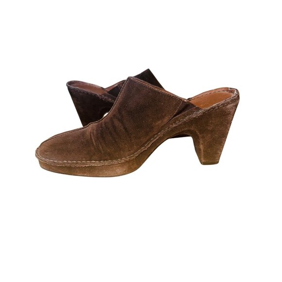 Vintage Liz Claiborne Square Toe Womens Brown Suede High Heel Mules 8M Retro 70s - Picture 8 of 10